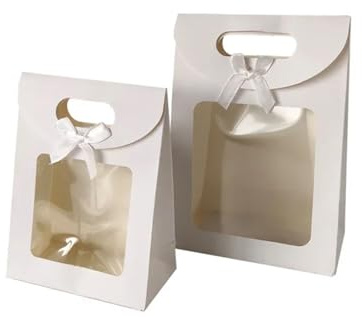 LNNXSZ Sacs en Papier Sacs Cadeaux Portables 10/20 pièces, Sac en Papier Kraft à fenêtre Transparente avec poignée, Sacs de Cuisson de Bonbons, Biscuits et gâteaux(White (Window),12X16X6CM_20PCS)