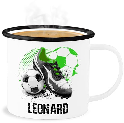 Emaille Becher Blechbecher - Personalisiertes Fußballgeschenk mit Namen | Geschenke für Fußballfans | Weihnachtsgeschenke Fußball - 300 ml - Weiß Schwarz - fußballer
