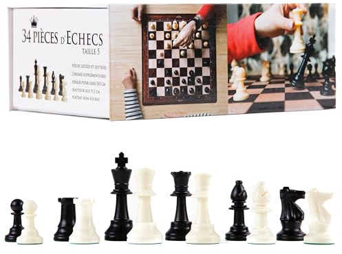 Wilson Games – 34 Piezas de ajedrez Talla 5 – Piezas de ajedrez Lestadas y fieltradas – Ideal para Tablero de ajedrez estándar de 5 x 5 cm – Altura Rey 9,5 cm