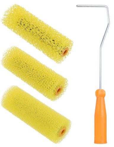 sourcing map 1 Set Textured Paint Roller Covers 4 Inch Mini Resilient Sponge Paint Roller Cover with Frames Set Textures Foam Drywall Texture Paint Rollers Reusable Paint Roller Kit