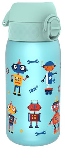 Ion8 Borraccia per Bambini, 350 ml, a Prova di Perdite, Facile da Aprire, Serratura Sicura, Lavabile in Lavastoviglie, Senza BPA, Maniglia per il Trasporto, Facile Pulizia, Robot
