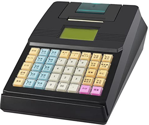 Kleine Registrierkasse mit 8 digitalen LED-Kundenanzeigen, elektronische Registrierkasse mit 40 Tasten für Convenience Stores – Tastatursteuerung + Dual-Management mit Passwort, Weiß (Schwarz)