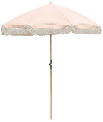 200cm Strandschirm mit Fransen, Boho-Gartenschirm mit Buchenholzständer und verstellbarem Neigungswinkel, Ideal für Terrasse Pool