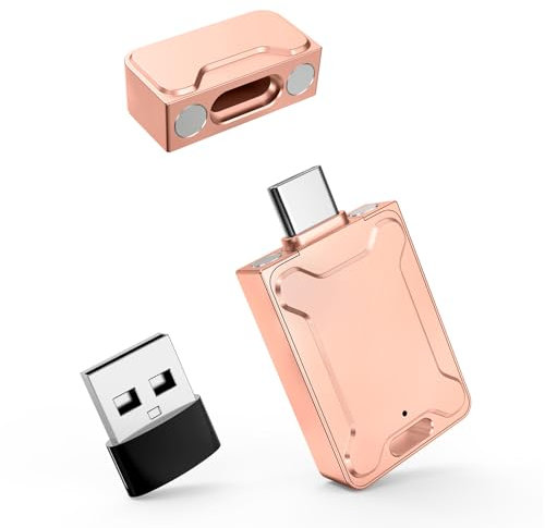 【Sin App】 Nanopell Memoria USB C 32 GB con Carcasa Metálica Resistente al Agua, Compatible con lphone15+/Android/PC. Pendrive USB C 2 en 1 para Fotos y Datos, con Adaptador USB Independiente. (Rosa)