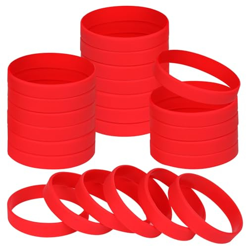 NAHRMY 8 inch Silicone Wristbands Blank Red Rubber Bracelets for Adult Teen, 24 pcs Sports Party Silicone Elastic Wristband Bracelet bands for Events School Teacher Supplies