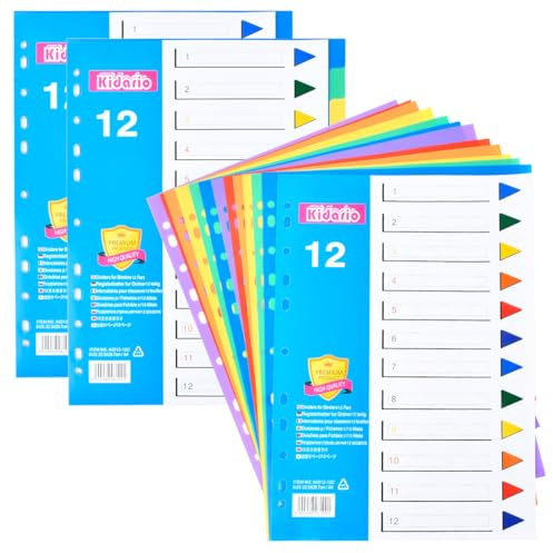 TMBMLPP 3 Pack File Dividers A4, 12 Part Folder Dividers, Plastic Binder Dividers, A4 Folder Dividers, Dividers for Lever Arch Files, Color Folder Dividers a4, for Office School