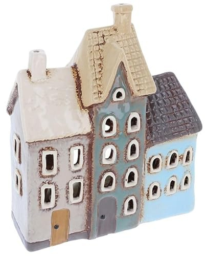 Casa delle luci | Casa per candeline | Casa delle luci | Portacandeline | Portacandele | Ceramica (Casa tripla 20x17x7 cm)