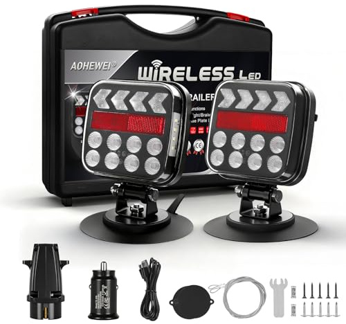 AOHEWEI Juego de Luces Traseras LED Magnéticas Inalámbricas para Remolque 12V/24V, Luces Traseras Dinámicas sin Cables con Base de Ventosa Magnética Ajustable para RV Barca Vehículo Caravana Camión