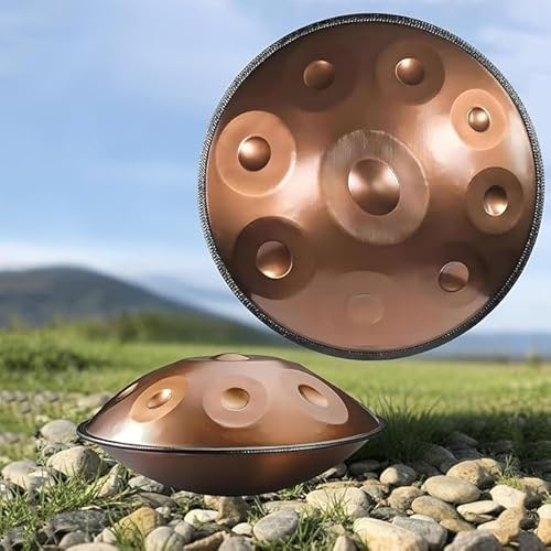 Tambor Handpan de 22 pulgadas Instrumento percusión profesional 12/10/9 tonos en re menor, 432 Hz 440 | Soporte, estuche, mazos/Lengüeta acero | for estudio, escenario, terapia(Gold,432HZ/9Note)