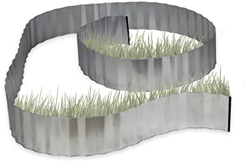 Relaxdays Rasenkante verzinkt, Beetumrandung Metall, Beeteinfassung als Wurzelsperre, 5 m x 16 cm, flexibel, silber, grau