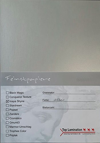 5 Blatt silber metallic Papier 290g/m² DIN A4 (210x297 mm) komplett durchgefärbt, für Einladungen, Hochzeitskarten, Fotoalbum, Bastelarbeiten, Scrapbooking