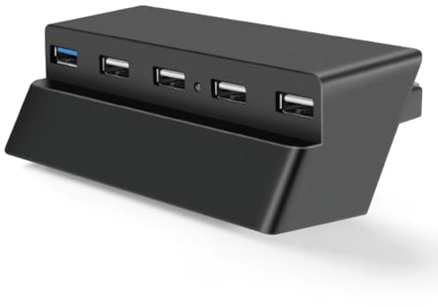 TNP USB-Erweiterung für PS4 Slim Konsole - 5-Port USB 3.0/2.0 Hub für Sony Playstation 4 Slim Edition - Verteiler Adapter Zubehör für Controller, Schwarz