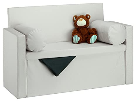 Relaxdays 10022872_550 Panca con Schienale Reclinabile, Cuscini, Pouf Contenitore per Ingresso, Corridoio, 75x115x47cm, Crema