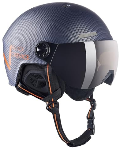 Black Crevice Skihelm SÖLDEN mit Visier, Navy Carbon matt/orange, S (51-54)