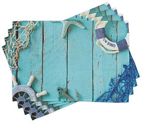 ABAKUHAUS Nautisch Platzmatten, Nautical Ozean-Landschaft, Waschbare Stoff Esszimmer Küche Tischdekorations Digitaldruck, Blau