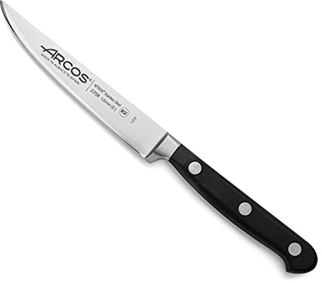 Arcos Fleischmesser aus Edelstahl - Scharfes Messer zum Schneiden von Steaks und gegrilltem Fleisch - Ergonomischer Griff aus Polyoxymethylen, Klinge 120 mm - Schwarz, Serie Opera