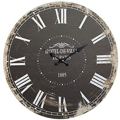 Cepewa Wanduhr dunkel Nostalgie Uhr Holz 45 cm Vintage Holzuhr Paris Antik Deko Design XXL (1 x XXL Wanduhr dunkel)
