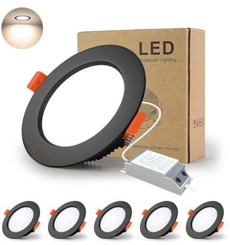 BAGZY LED Einbaustrahler 230V Schwarz Spots Flach 7W 230V IP44, 700 Lumen 5er Set Natürliches Weiß 4000K Ausschnitt 80-90mm,CRI 80,Einbauleuchten Decken Spot,für Schlafzimmer Badezimmer Wohnzimmer