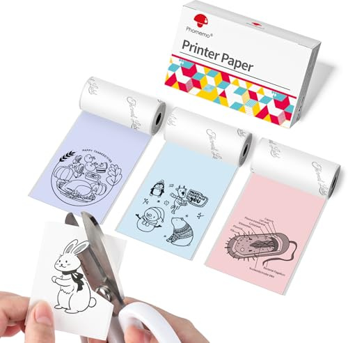 Phomemo färgpapper för T02, M02, M02S, M02PRO, M03, M03AS, M04S, M04AS pocketskrivare, självhäftande termopapper, rosa/violett/blått, 53 mm x 3,5 m, 3 rullar
