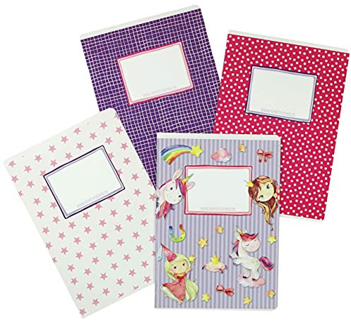 Papierdrachen 4 hochwertige Schulhefte für Kinder DIN A5 | liniert und kariert 32 Seiten - Motiv Einhorn - zur Einschulung für Grundschüler - Set Nummer 2-16 Blatt