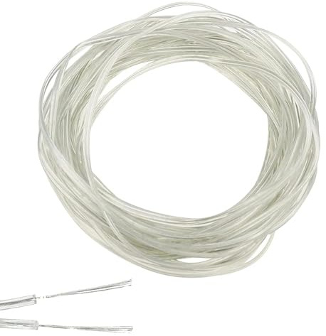 JPGhaha 10M Cable Transparent 2 Core Copper Wire Max 12V 28AWG Diameter 3MM Thickness 1.5MM Flat Clear PVC Mains Power Cable Electrical for Low Power Appliances
