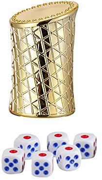 1 Set Würfelbecher, Würfelbecher, Casino-Motiv, Geschenk, kleine Taille, goldener Kunststoff, inkl. 6 Würfel.