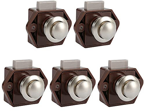 5PCS Push Button Latch Catch Push Door Lock,Keyless Door Lock Pop Up Cupboard Door Knob Latch Chrome for Boat RV Motorhome Caravan Camper Furniture (Brown)