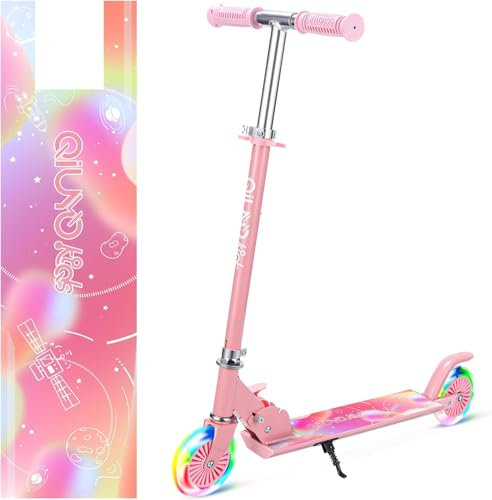QIUYOU Scooter Kinder, Roller Kinder für 4-7 Jahre Tret-Roller für Mädchen Jungen, 2 LED Aufleuchten Räder, 3 Höhenverstellbare Kinderscooter Roller Kinder for Kinder ab 3-10 Jahre