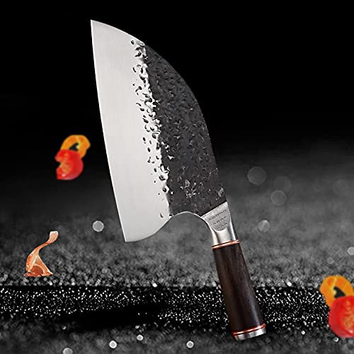 DZCP Couteau de Cuisine à la Main Forged Couteau de Boucher Large Lame à découper Couteau de Cuisine Couteau Chef Chinois Cleaver Camping Serbe ébène Manche en Bois
