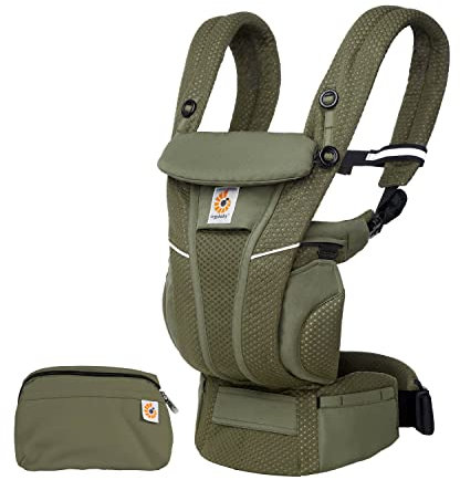 Ergobaby Omni Breeze Babytrage für Neugeborene ab Geburt bis 20kg, 4 Positionen SoftFlex Mesh Ergonomische Babybauchtrage Rückentrage Baby-Tragetasche, Olive Green