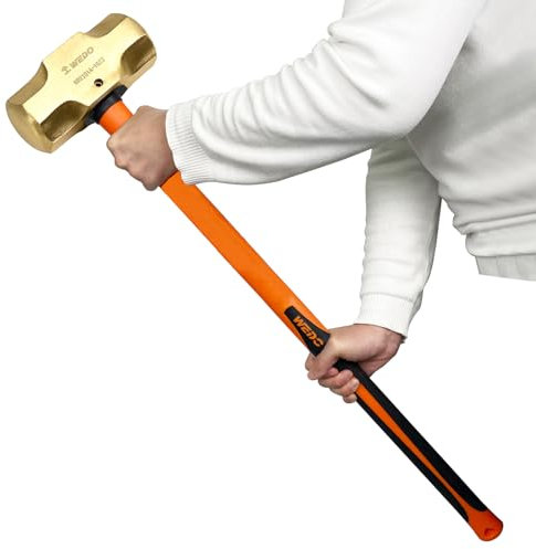 WEDO Mazzetta in ottone con manico in fibra di vetro, non magnetico, forgiatura, resistente alla corrosione, norma DIN, 7,3 kg, 900 mm, 36 pollici