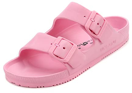 VICT POPU Sandali da donna con plantare, sandali piatti antiscivolo estivi, ciabatte da bagno casual, EVA, slides per adulti, pantofole, Colore: rosa., 40 EU