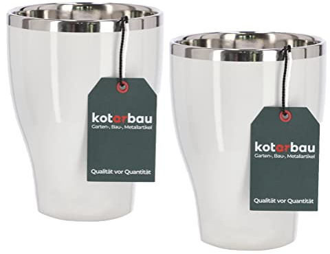 KOTARBAU® Uppsättning av 2 runda blomkrukor, hög keramik, vit, silver, ⌀ 13 cm, blomkruka,