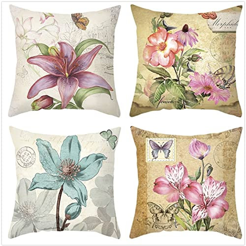 Tinnoon Kissenbezug 35x35cm 4er SetBoho Wohnzimmer Outdoor Deko, Schlafzimmer Zimmer Dekor Kissenhülle Kissenbezüge mit Verstecktem Reißverschluss, Couchkissen, Sofakissen Weinachten Schöne Blume