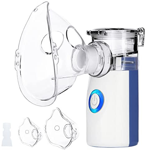 Wholede Aerosol Portatile, Aerosol Ultrasuoni Silenzioso, Nebulizzatore Inalatore Silenzioso Portatile con 2 Maschera e 1 Boccaglio,Aerosol Silenziosi per Adulti e Bambini, USB-C Ricaricabile(Blu)