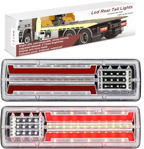 Ygmylandbb Feux arrière LED remorque & camion, clignotant séquentiel défilant, 5 fonctions en 1 (clignotant, stationnement, marche arrière, frein, position), 24V (Grande vue 24V)