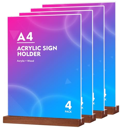 A4 Ständer Aufsteller Acryl Tischaufsteller（4 Stück） Doppelseitig Schildhalter in T-Form Menükartenhalter für Hotel, Restaurant, Speisekarte, Werbung
