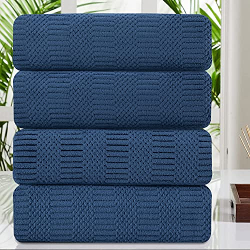 Oliven 4 Pcs Navy Large Bath Towel Set 35x70 Extra Large Bath Sheets Oversized Jumbo Towels for Bathroom 600GSM Soft Highly Absorbent Quick Dry Beach Chair Towel Woven Towels for Hotel and Spa
