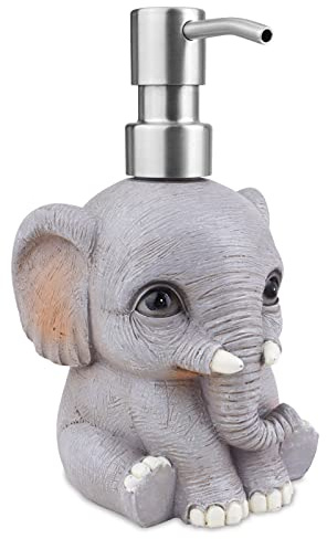 Distributeur de savon liquide en résine, Bouteille de lotion rechargeable faite à la main pour les savons de douche - Distributeur de savon de comptoir pour la salle de bain, la cuisine (Éléphants)