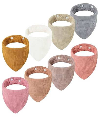 Nishine 8 PACK Musselin Baby Lätzchen 6-lagig 100% Baumwolle Unisex saugfähige verstellbare Bandana Sabberlätzchen für Zahnen Sabbern