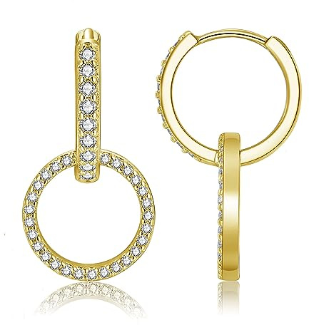 Deyanse Silver Double Oval Hoop Earrings for Women, 925 Sterling Silver Convertible Link Earrings, Hypoallergenic Paperclip Link Chain Earrings with Zircon, Small Drop Dangle Huggies Round Earring