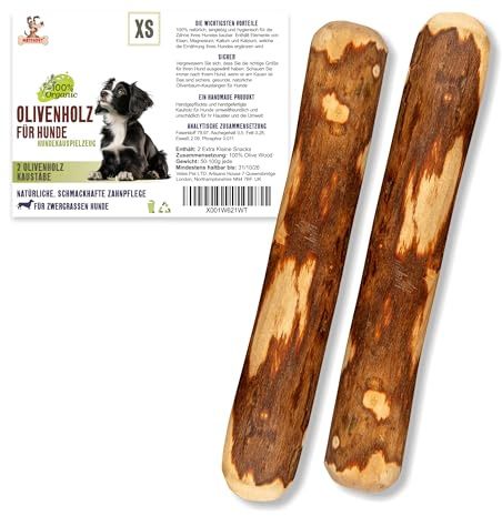 Olivenholz für Hunde XS, 2 Stück, Kauholz für Hunde von 4-7 kg, Holzknochen | Kauspielzeug für Welpen und kleine Hunde, Hundespielzeug; Kauholz Hund, Hunde Kauholz; Alternative zu Kaffeeholz für Hunde.