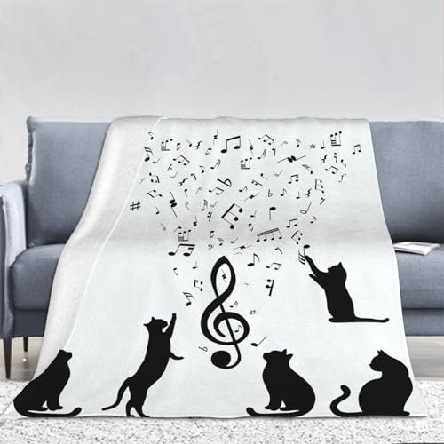 3D Musik Noten Kuscheldecke Flauschig Flanell Katzenmotiv Decken Wohndecke Flanelldecke Sofadecke Couchdecke Geschenke für Kinder Erwachsener Decke 150x200cm