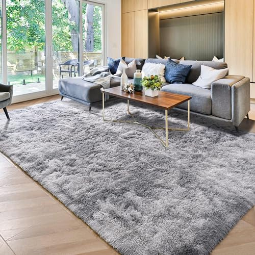 Tinyboy-hbq Teppiche Flausching Wohnzimmer Teppiche Shaggy Teppich Schlafzimmer Teppich Waschbarer Weiche Bequeme ​für Wohnkultur (Grau Weiß, 200 x 300 cm)