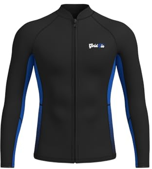 GoldFin Mens Wetsuit Tops, 2mm Wet Suits Neoprene Jacket for Men Keep Warm Long Sleeve for Cold Water Diving Surfing Kayaking Swimming, Blue Large