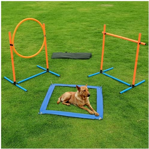 AHAILUOO Dog Agility Set, Jump Ring, Jump Poles, Pause Box & Bag