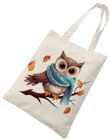 Jutebeutel Eule Braune Blätter Tote Bag Baumwolle und Hanf Stoffbeutel Große Kapazität Stofftasche Faltbar Jutetasche Langlebig Baumwolltasche Bedruckt Stoffbeutel zum Bemalen Waschbar 30x40cm/1 Pcs