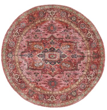 RugVista Georgia Oriental Matta, Ø 120 cm, Röd/Rosa | Orientaliska, Rund, Kort lugg, Maskintvätt, Oeko-Tex 100, Vardagsrum, Sovrum, Kök, Hall