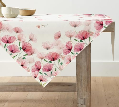 Artoid Mode Klatschmohn Blatt Frühling Tischwäsche, Saisonnal Sommer Küche Tisch Dekoration Drinnen Urlaub Party Dekor 100x100 cm