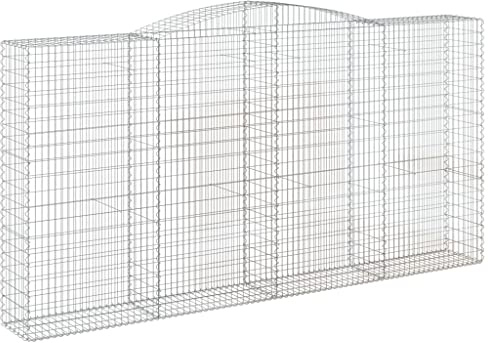 vidaXL Gabion Baskets 400x50x200/220 cm - Silver Galvanised Iron Wire Stone Cages for Outdoor Garden, Patio Retaining Walls